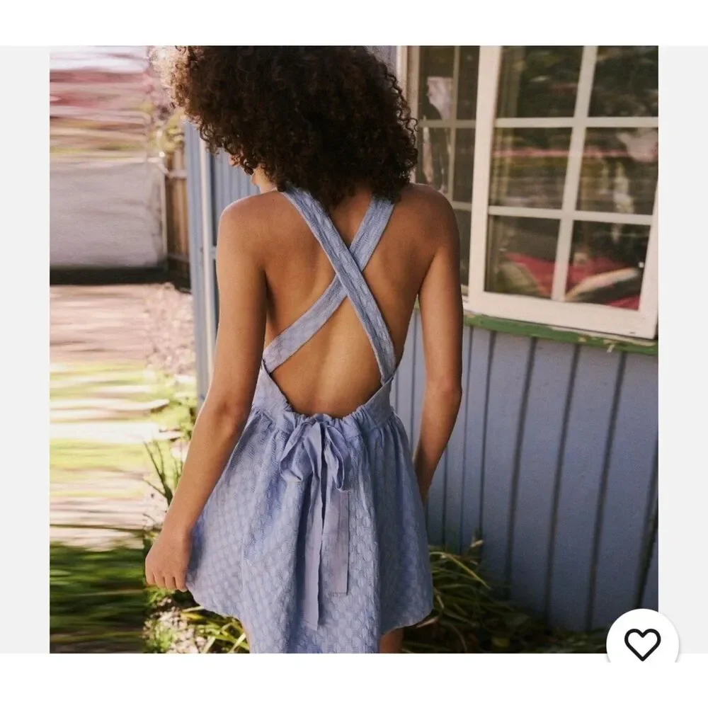 Free People Va Va Volume mini dress blue size small summer halter boho low back